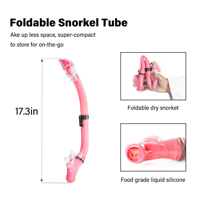 Aisrida Kids Snorkeling Set Children Mask Fin Snorkel Set Snorkeling Gear Snorkel Mask + Adjustable Swimming Kids Flippers+ Dry Snorkel Tube + Travel Bags (Pink) - Image 3